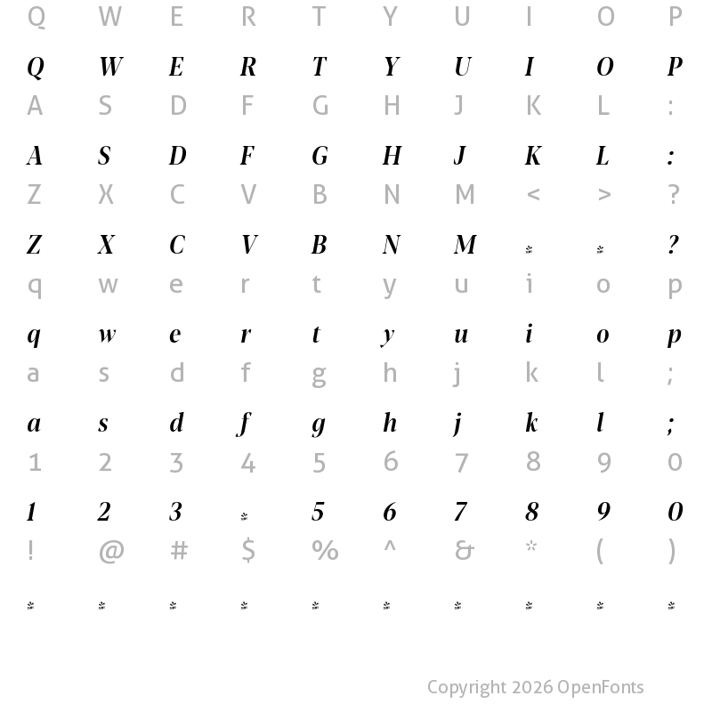 Character Map of FONTSPRING DEMO - Blacker Pro Cond Dis Md Italic