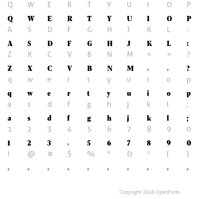Character Map of FONTSPRING DEMO - Blacker Pro Cond Tx Hv Regular
