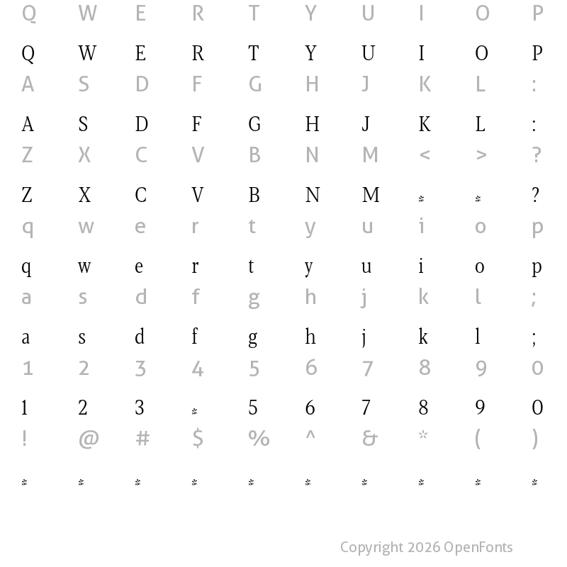 Character Map of FONTSPRING DEMO - Blacker Pro Cond Tx Lt Regular