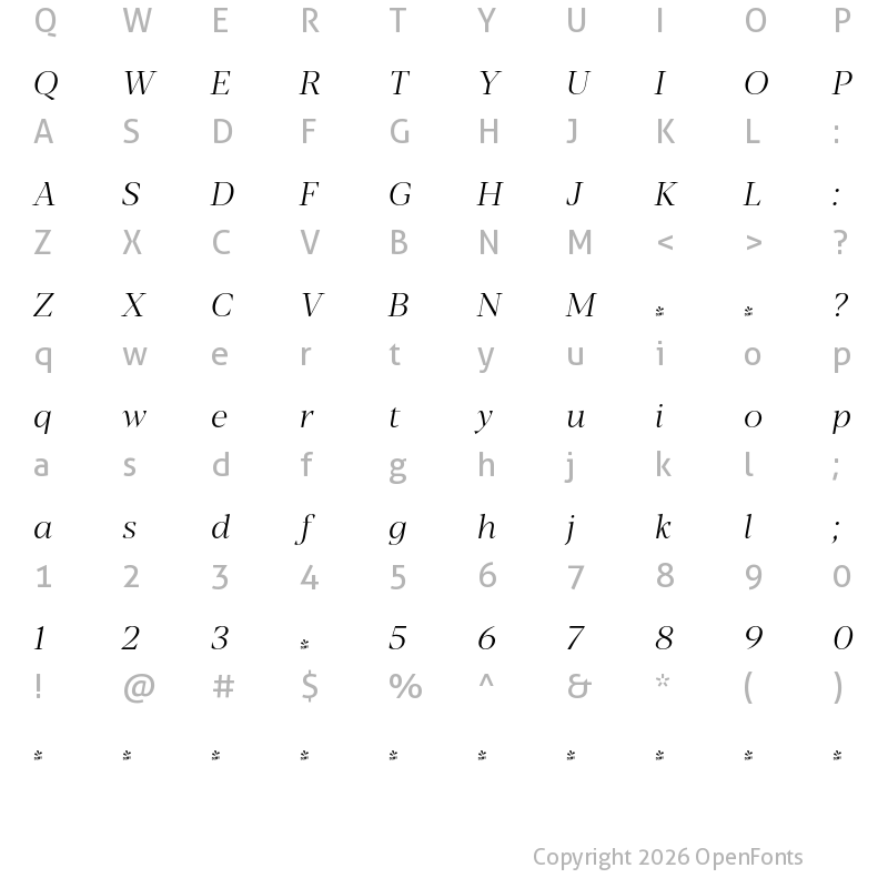 Character Map of FONTSPRING DEMO - Blacker Pro Dis Lt Italic