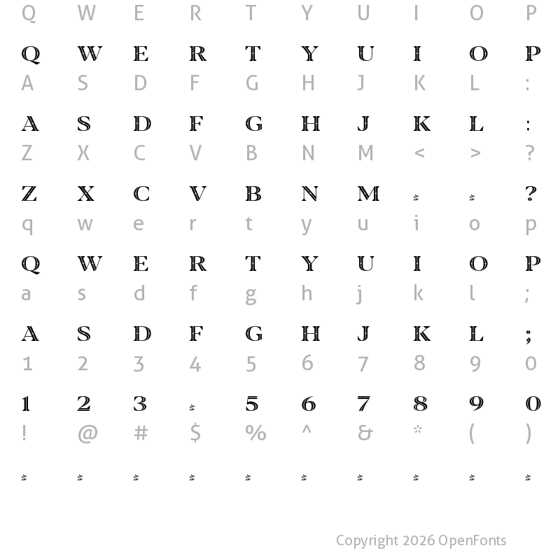 Character Map of FONTSPRING DEMO - Blacker Pro Tit Dmd Rg Bold