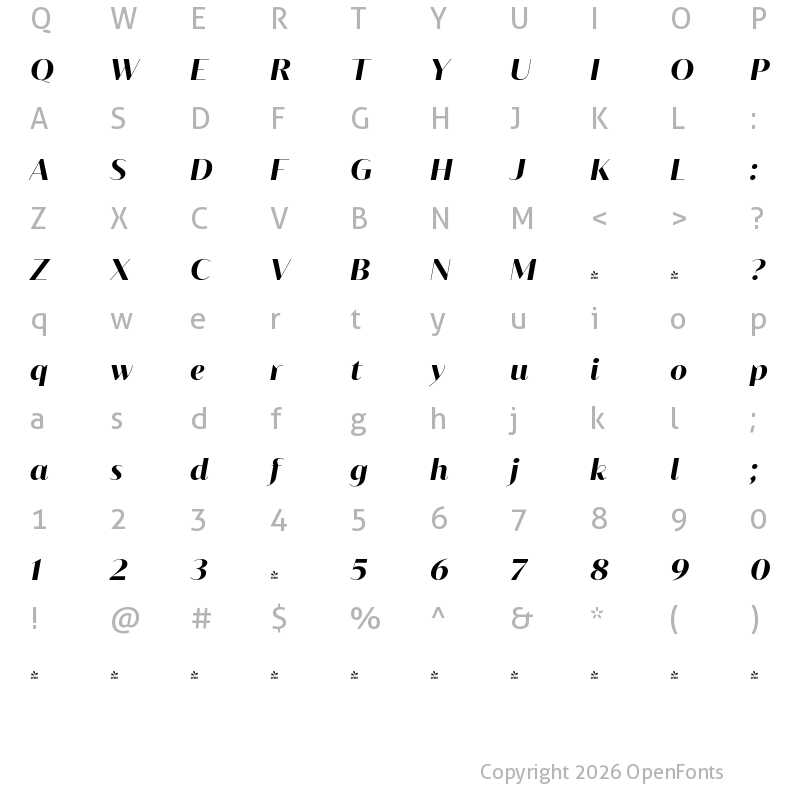 Character Map of FONTSPRING DEMO - Blacker Sans Display Extrabold Italic