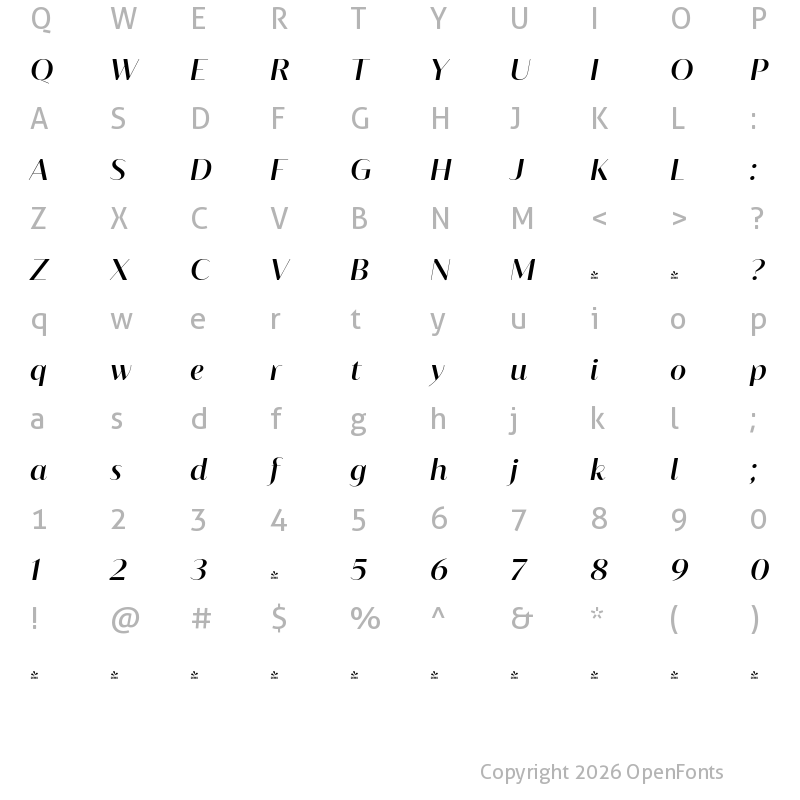 Character Map of FONTSPRING DEMO - Blacker Sans Display Italic