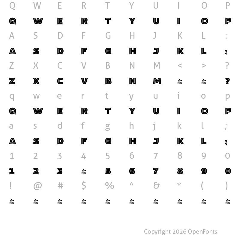 Character Map of FONTSPRING DEMO - Blanc inline Heavy inline Regular