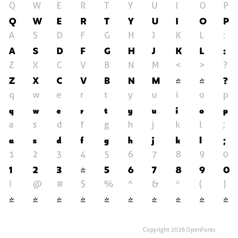 Character Map of FONTSPRING DEMO - Blauth Black Regular