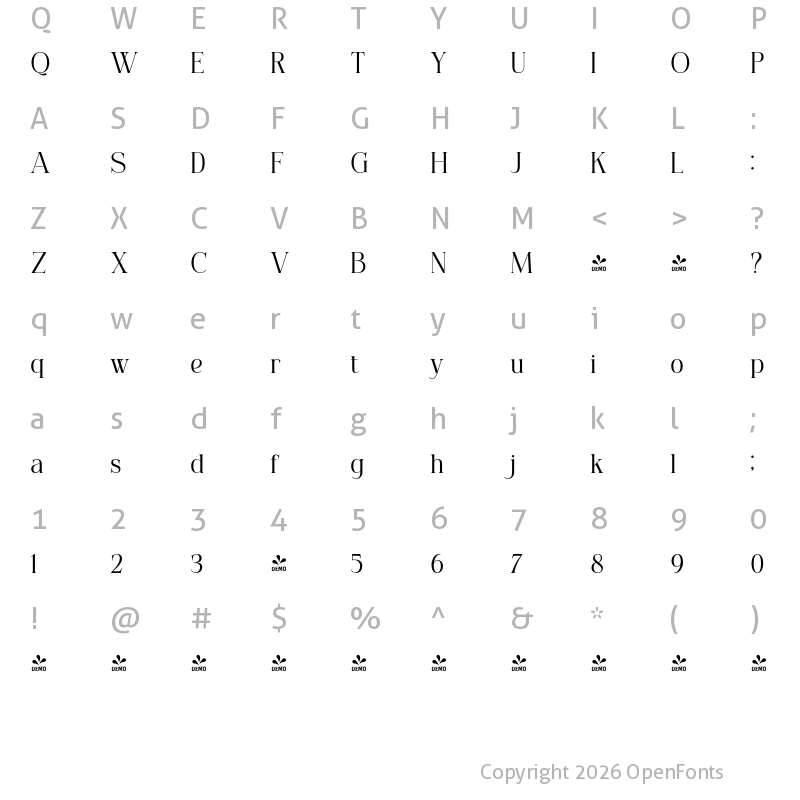 Character Map of FONTSPRING DEMO - Blissful Beauty Regular