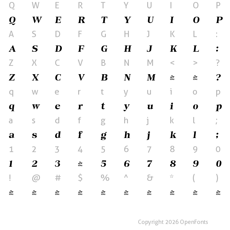Character Map of FONTSPRING DEMO - Block Quote Italic