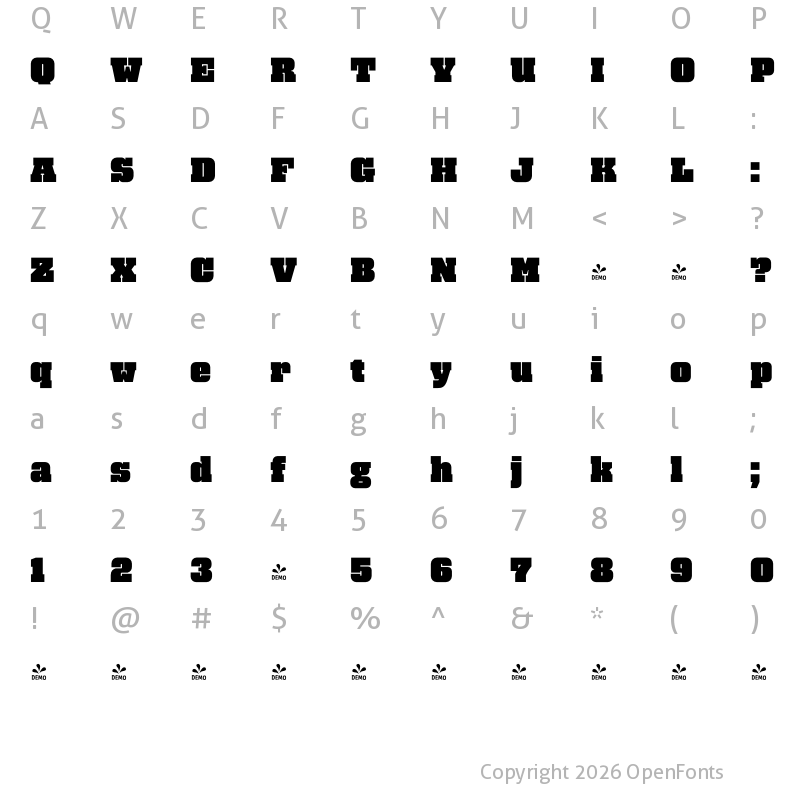 Character Map of FONTSPRING DEMO - Bloque Regular