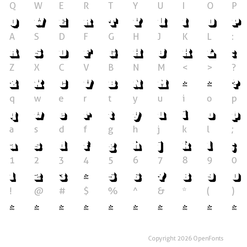 Character Map of FONTSPRING DEMO - Bloque Shadow Regular