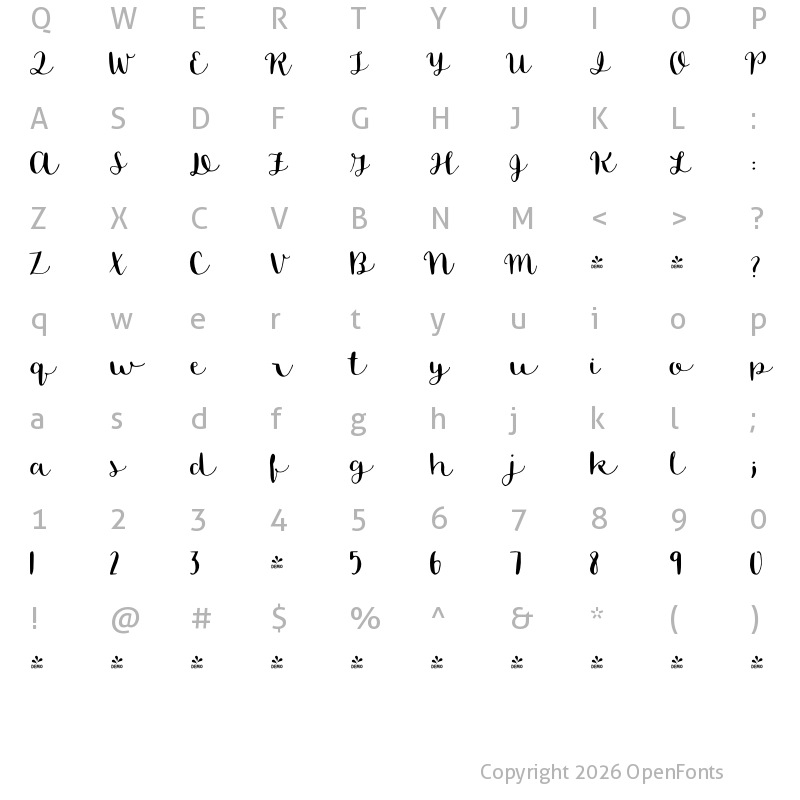 Character Map of FONTSPRING DEMO - Blossom Regular