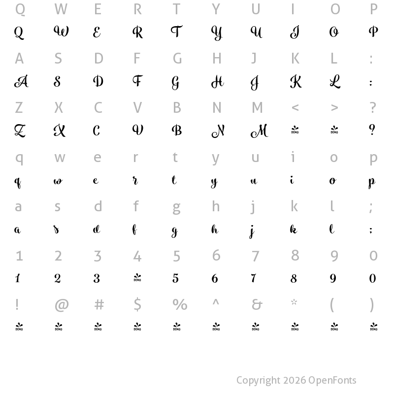 Character Map of FONTSPRING DEMO - Blossoms Black Regular