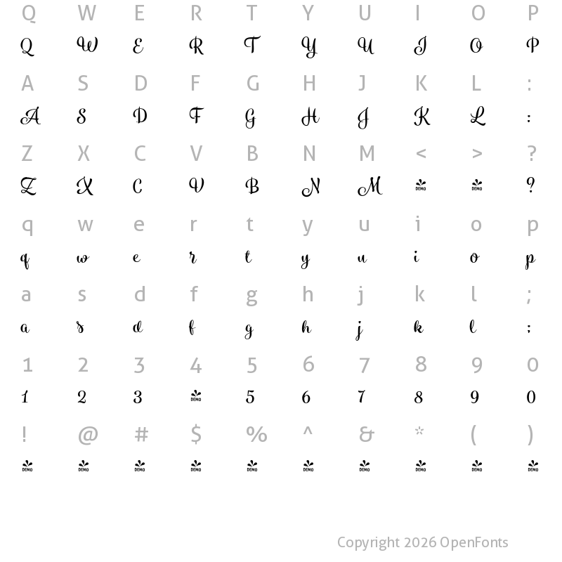 Character Map of FONTSPRING DEMO - Blossoms Bold Regular