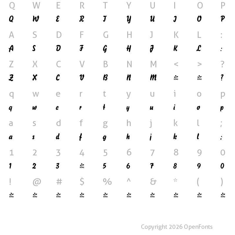 Character Map of FONTSPRING DEMO - Bluff Regular
