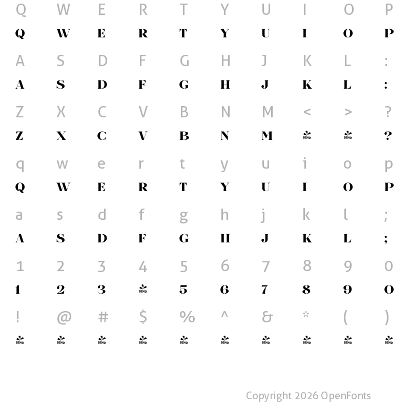 Character Map of FONTSPRING DEMO - Boardwalk Ave Atq Bold