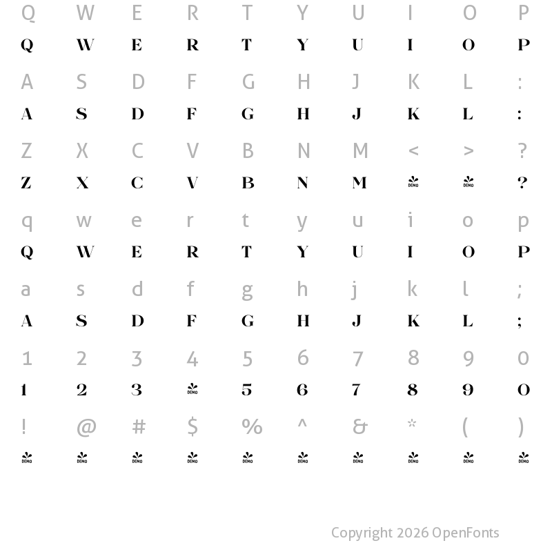 Character Map of FONTSPRING DEMO - Boardwalk Ave Atq Regular