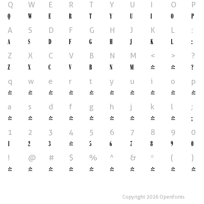 Character Map of FONTSPRING DEMO - Bodoni Antiqua Pro Compress Bold