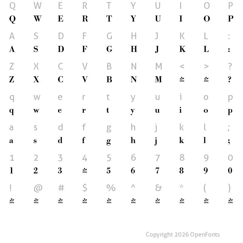 Character Map of FONTSPRING DEMO - Bodoni Antiqua Pro Demi Regular