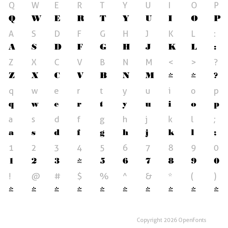 Character Map of FONTSPRING DEMO - Bodoni Black FS Regular