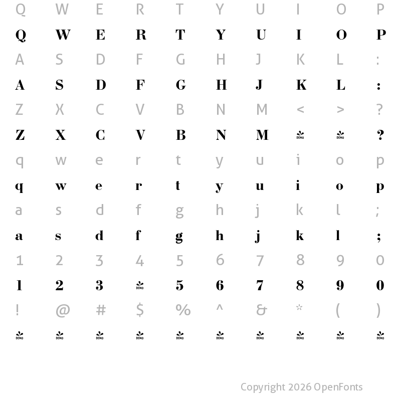 Character Map of FONTSPRING DEMO - Bodoni Bold