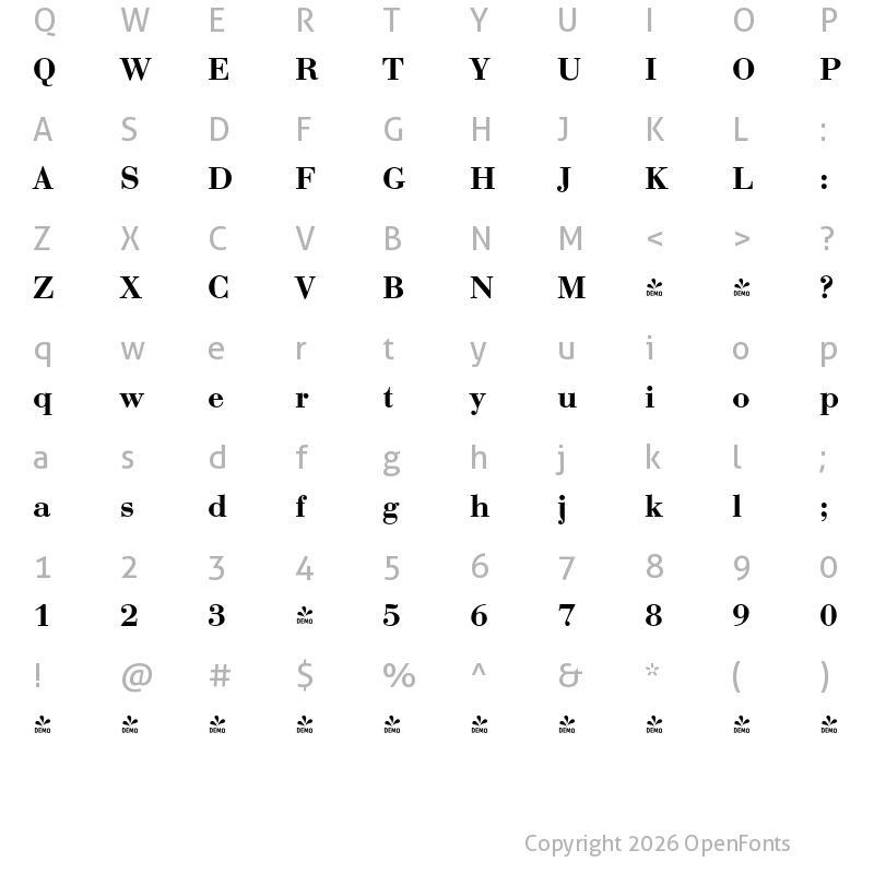 Character Map of FONTSPRING DEMO - Bodoni FS Semibold Regular
