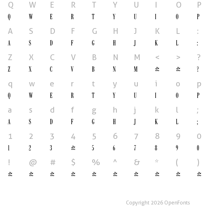 Character Map of FONTSPRING DEMO - Bodoni Recut FS Comp Regular