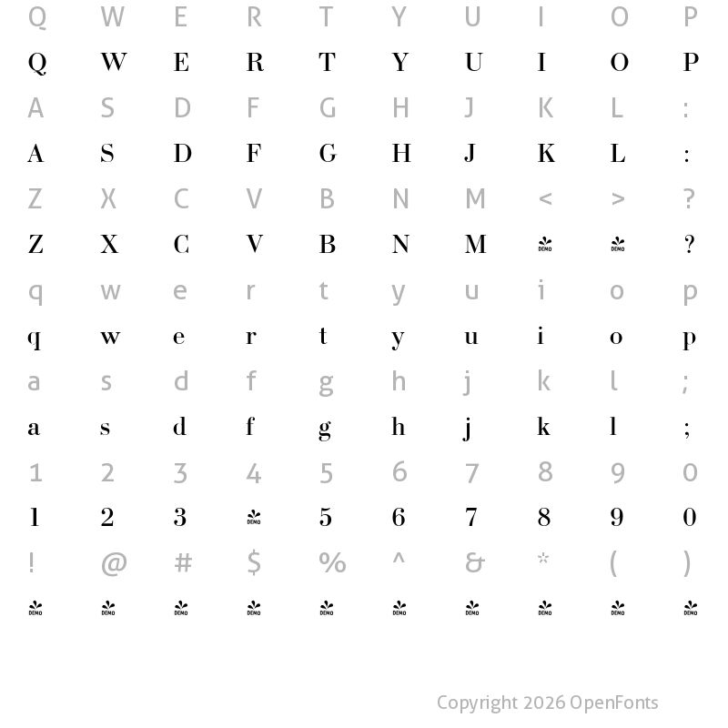 Character Map of FONTSPRING DEMO - Bodoni Regular