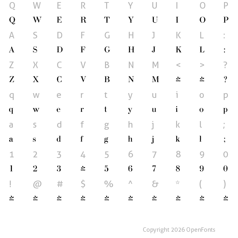 Character Map of FONTSPRING DEMO - Bodoni Rough Regular