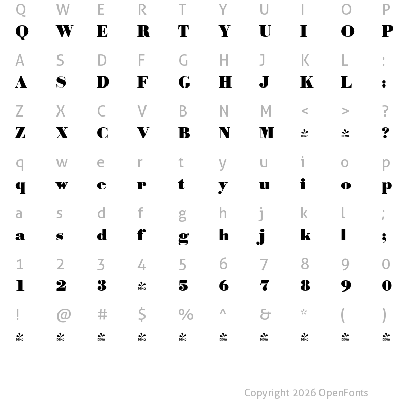Character Map of FONTSPRING DEMO - Bodoni Serial Black Regular