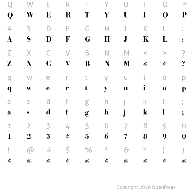 Character Map of FONTSPRING DEMO - Bodoni Serial Bold