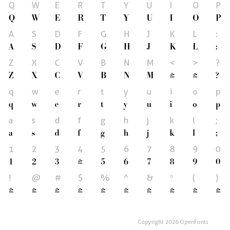 Character Map of FONTSPRING DEMO - Bodoni Serial Medium Regular