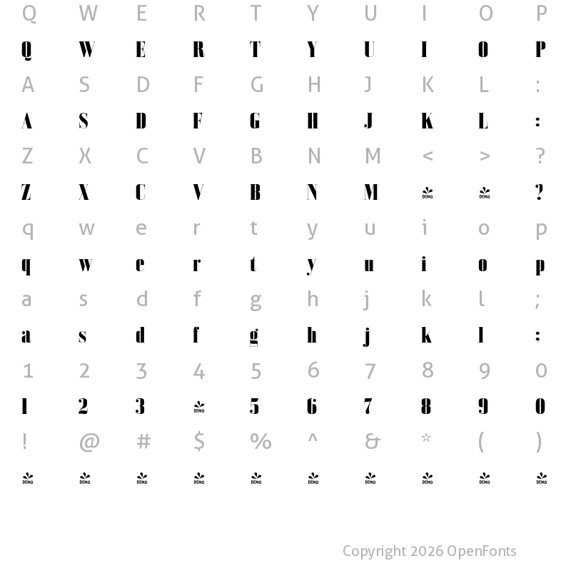 Character Map of FONTSPRING DEMO - Bodoni Z37 L Cd Hv Regular