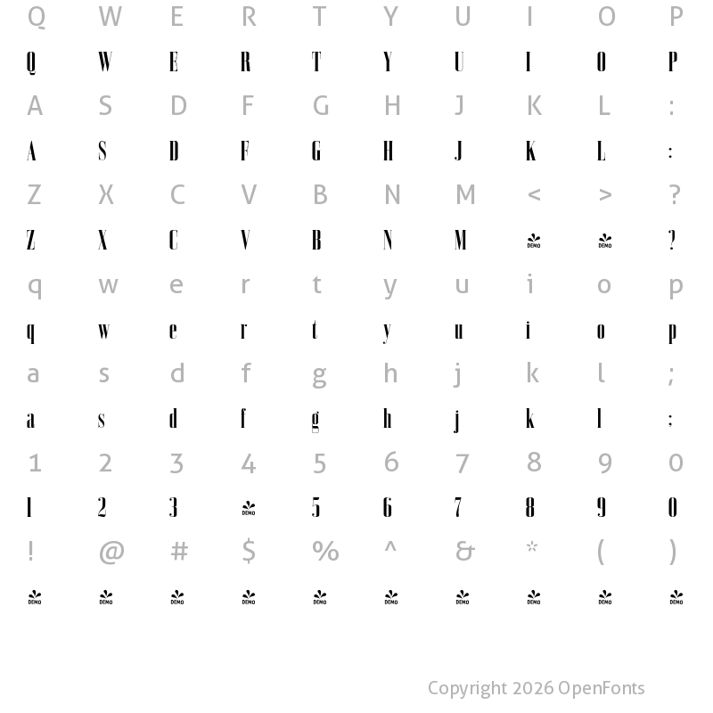 Character Map of FONTSPRING DEMO - Bodoni Z37 L Cp Rg Bold