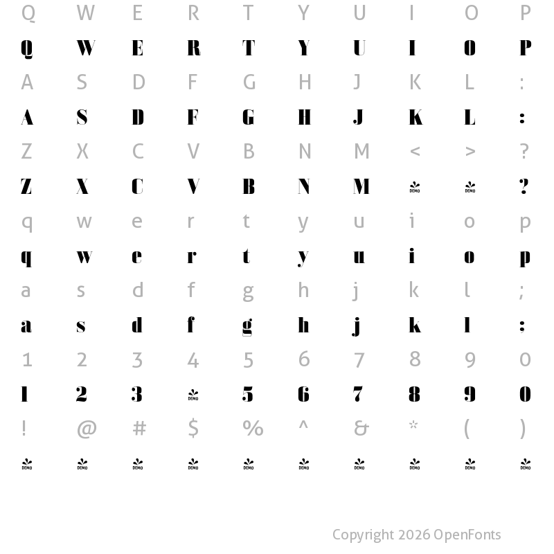 Character Map of FONTSPRING DEMO - Bodoni Z37 L Hv Regular