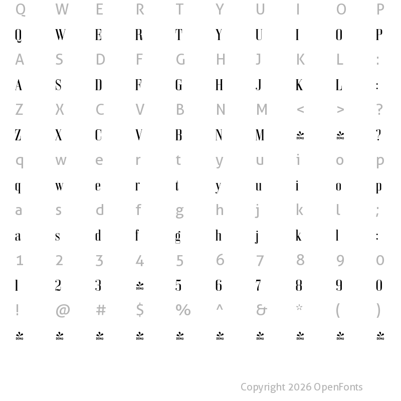 Character Map of FONTSPRING DEMO - Bodoni Z37 M Cd Rg Regular