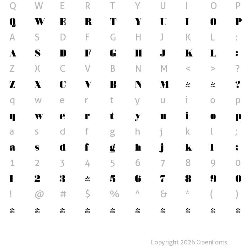Character Map of FONTSPRING DEMO - Bodoni Z37 M Ex Hv Regular
