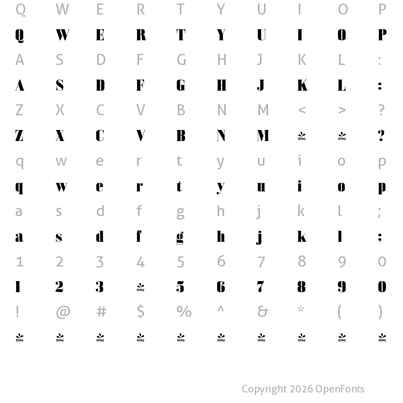 Character Map of FONTSPRING DEMO - Bodoni Z37 M Hv Regular
