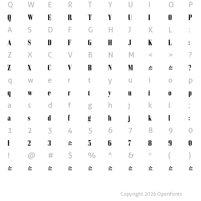 Character Map of FONTSPRING DEMO - Bodoni Z37 S Cd Rg Bold