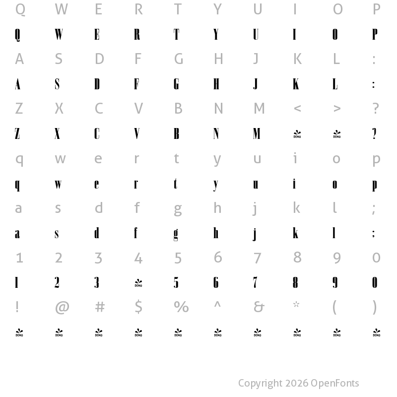 Character Map of FONTSPRING DEMO - Bodoni Z37 S Cp Hv Regular