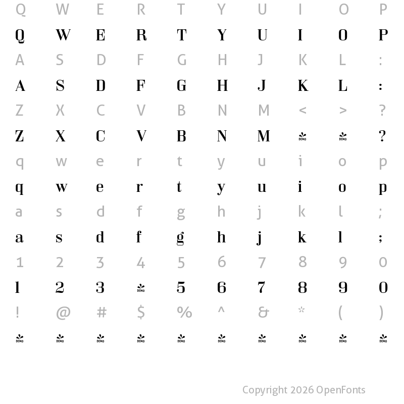 Character Map of FONTSPRING DEMO - Bodoni Z37 S Ex Rg Regular