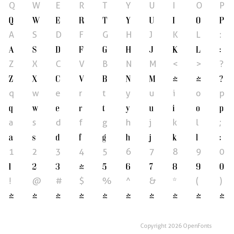 Character Map of FONTSPRING DEMO - Bodoni Z37 S Rg Regular