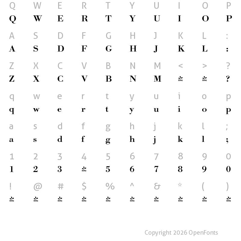 Character Map of FONTSPRING DEMO - BodoniURWExtWidMed Regular