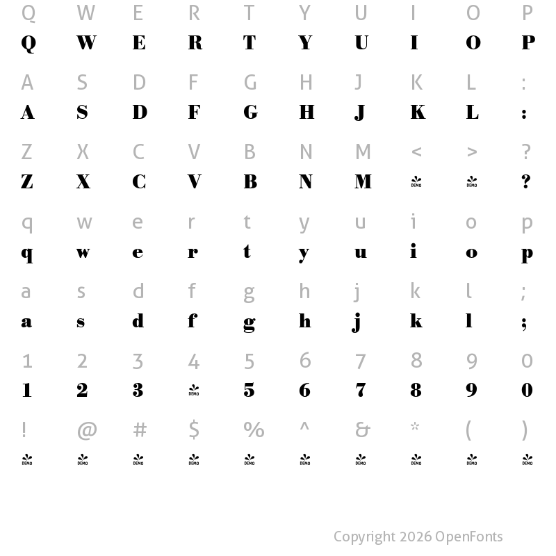 Character Map of FONTSPRING DEMO - BodoniURWNar Bold
