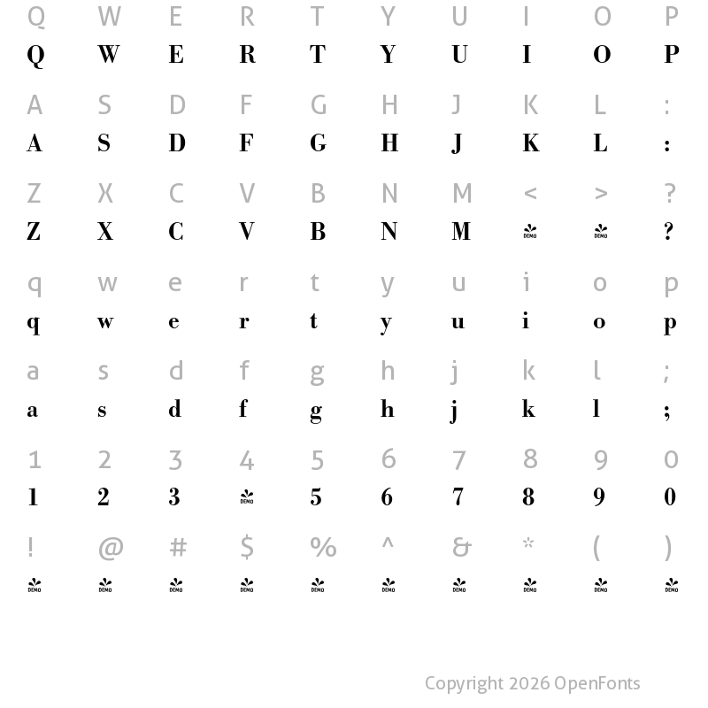 Character Map of FONTSPRING DEMO - BodoniURWNarMed Regular