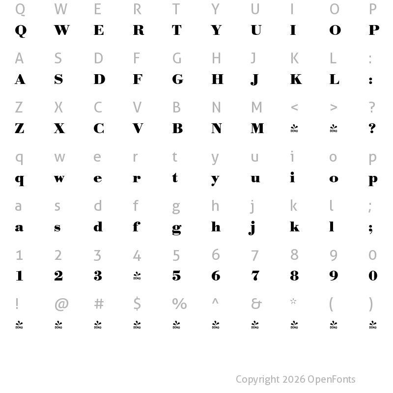 Character Map of FONTSPRING DEMO - BodoniURWWid Bold