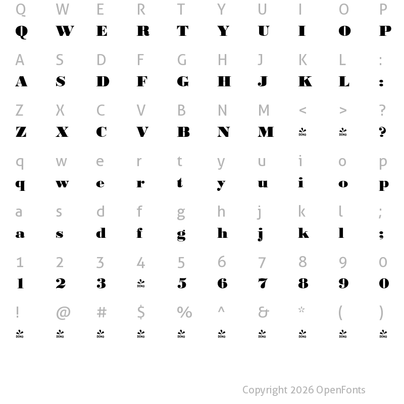 Character Map of FONTSPRING DEMO - BodoniURWWidExtBol Regular