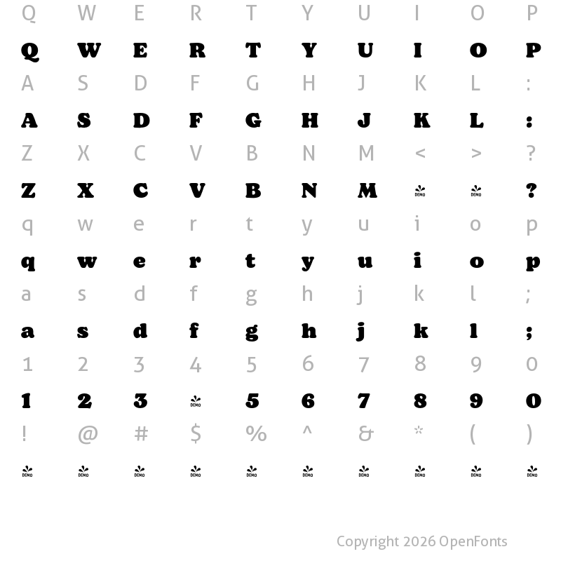 Character Map of FONTSPRING DEMO - Bogart Alt Black Regular