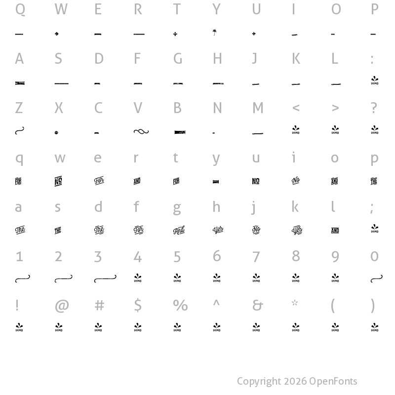 Character Map of FONTSPRING DEMO - Bolton Print Extras Regular