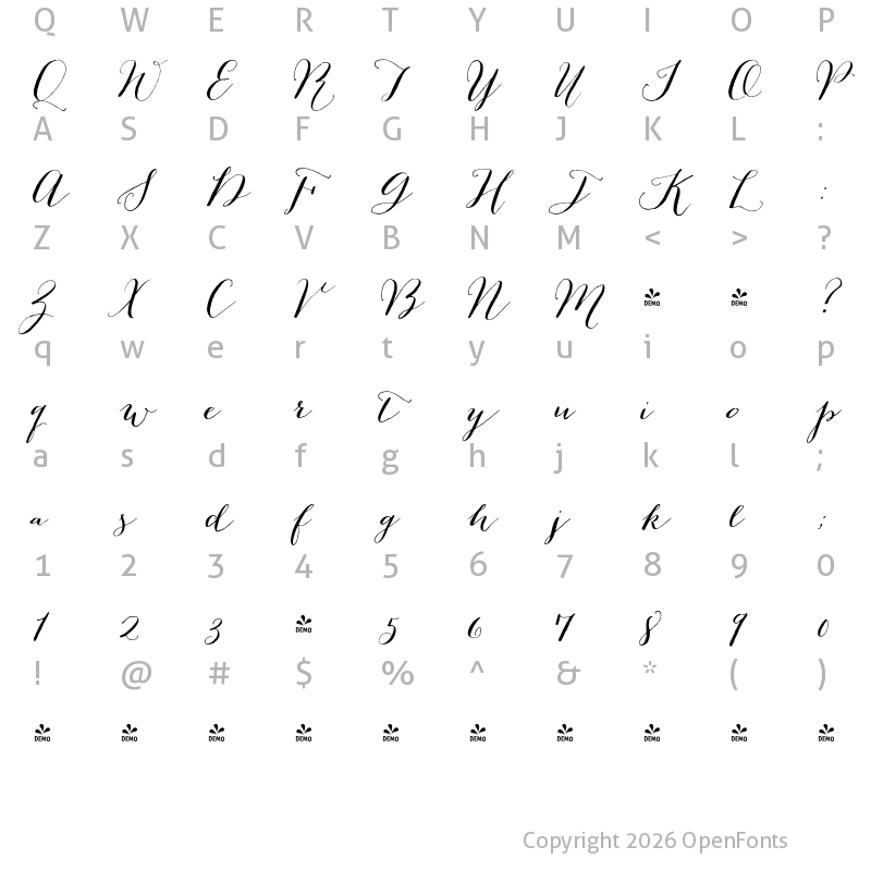 Character Map of FONTSPRING DEMO - Bombshell Pro Regular