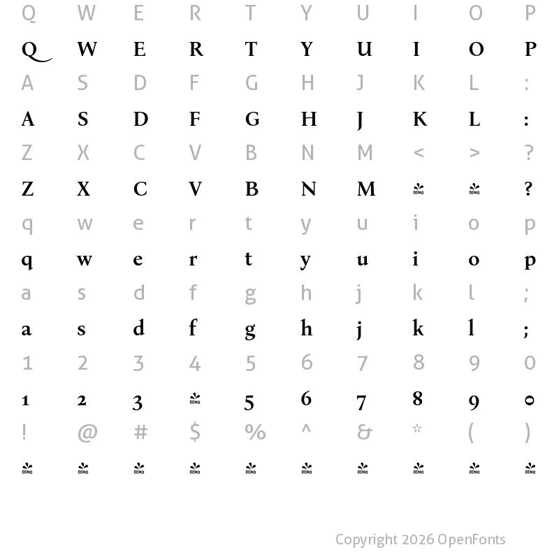 Character Map of FONTSPRING DEMO - Bona Nova Bold
