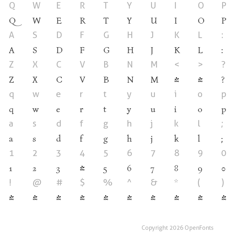 Character Map of FONTSPRING DEMO - Bona Sforza Regular
